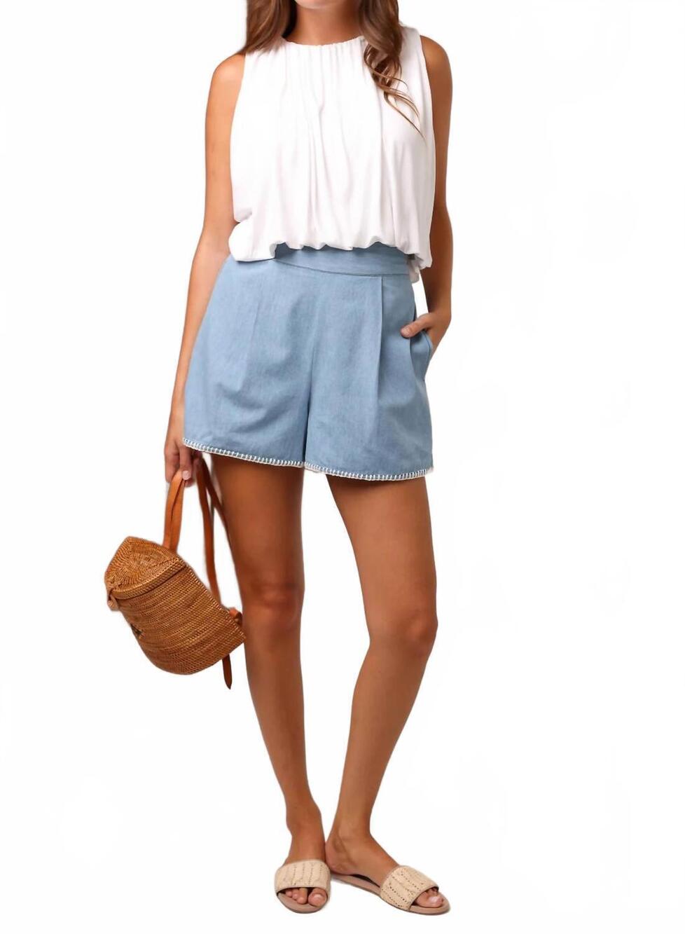 NEW SHORE charlie chambray short in blue